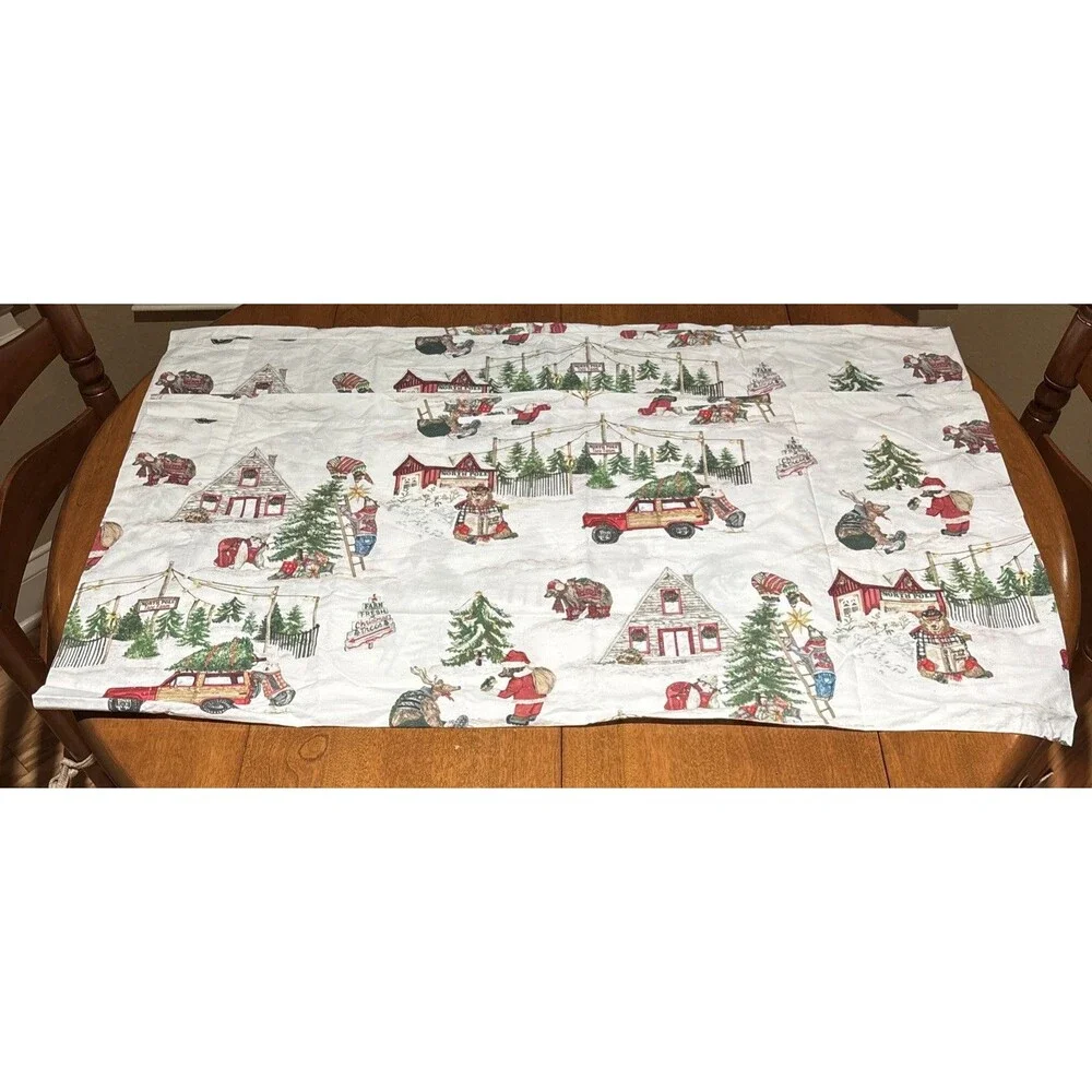 Pottery Barn Beary Christmas King Set Organic Cotton Holiday Bears Trees Retired